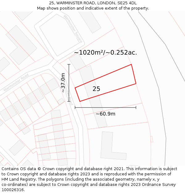 25, WARMINSTER ROAD, LONDON, SE25 4DL: Plot and title map