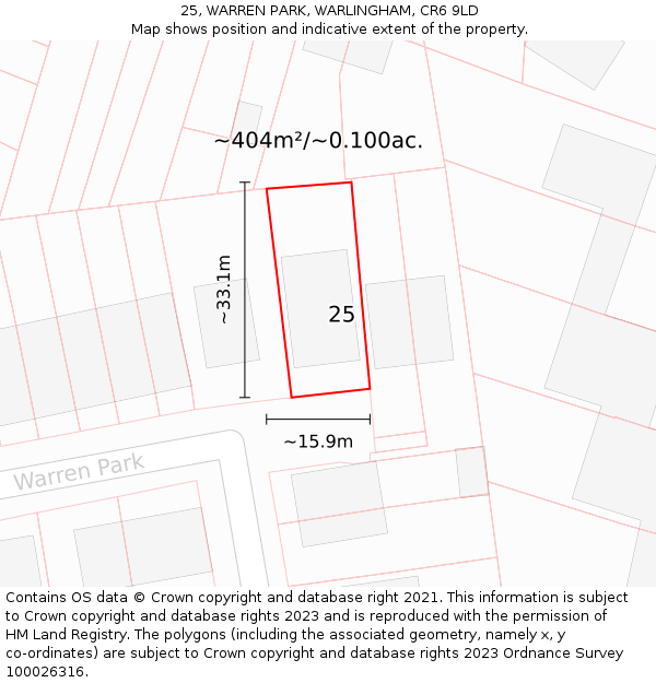 25, WARREN PARK, WARLINGHAM, CR6 9LD: Plot and title map