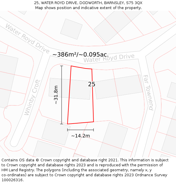 25, WATER ROYD DRIVE, DODWORTH, BARNSLEY, S75 3QX: Plot and title map