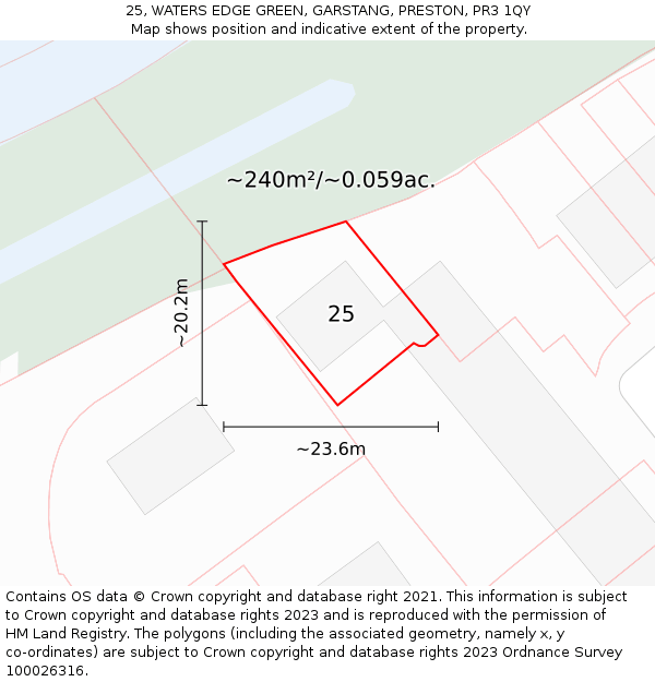 25, WATERS EDGE GREEN, GARSTANG, PRESTON, PR3 1QY: Plot and title map