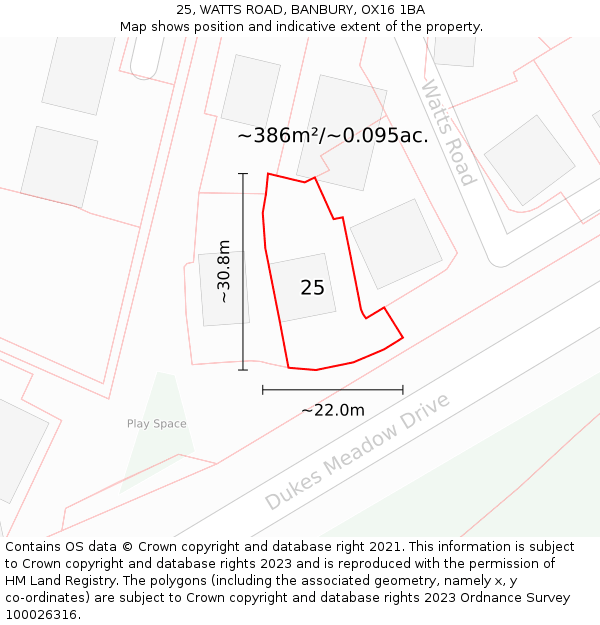 25, WATTS ROAD, BANBURY, OX16 1BA: Plot and title map