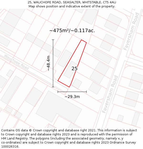 25, WAUCHOPE ROAD, SEASALTER, WHITSTABLE, CT5 4AU: Plot and title map