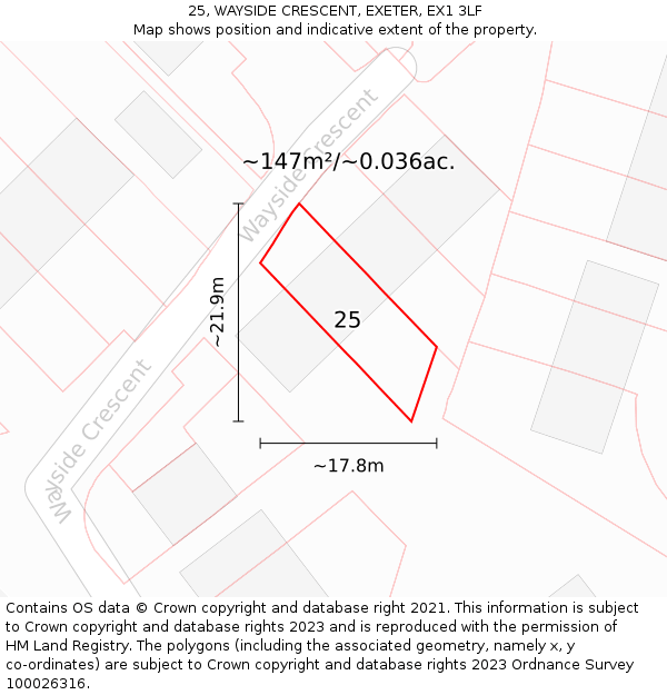 25, WAYSIDE CRESCENT, EXETER, EX1 3LF: Plot and title map