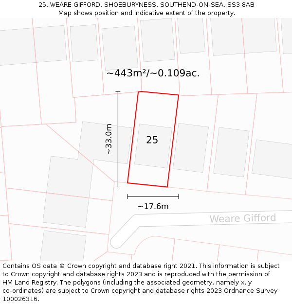 25, WEARE GIFFORD, SHOEBURYNESS, SOUTHEND-ON-SEA, SS3 8AB: Plot and title map