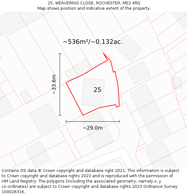 25, WEAVERING CLOSE, ROCHESTER, ME2 4RQ: Plot and title map