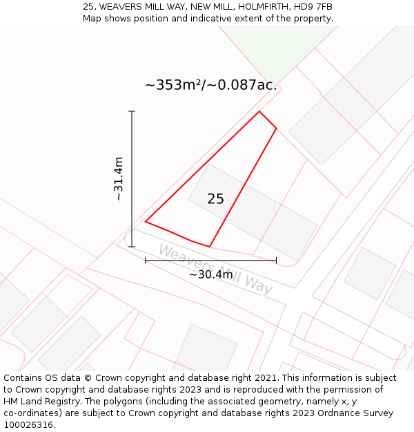 25, WEAVERS MILL WAY, NEW MILL, HOLMFIRTH, HD9 7FB: Plot and title map