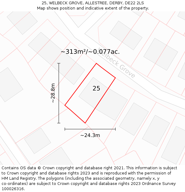 25, WELBECK GROVE, ALLESTREE, DERBY, DE22 2LS: Plot and title map