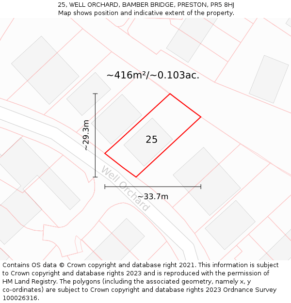 25, WELL ORCHARD, BAMBER BRIDGE, PRESTON, PR5 8HJ: Plot and title map