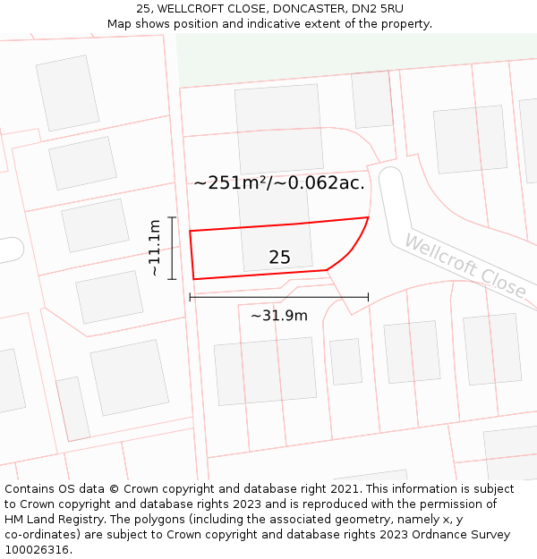 25, WELLCROFT CLOSE, DONCASTER, DN2 5RU: Plot and title map