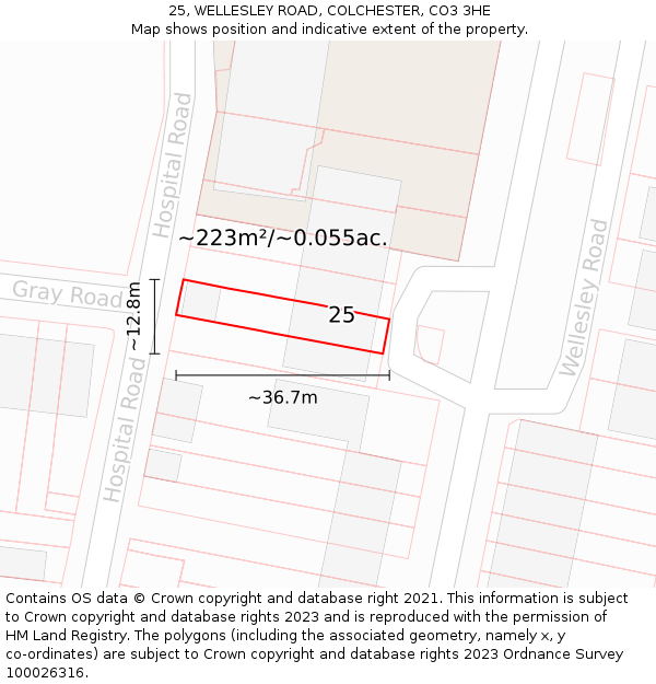 25, WELLESLEY ROAD, COLCHESTER, CO3 3HE: Plot and title map