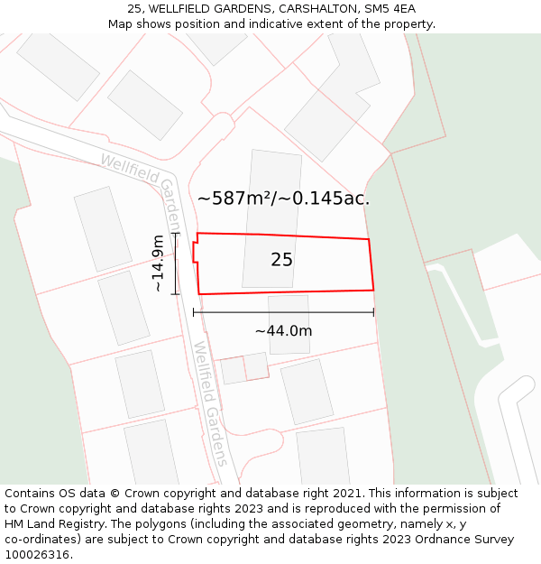 25, WELLFIELD GARDENS, CARSHALTON, SM5 4EA: Plot and title map