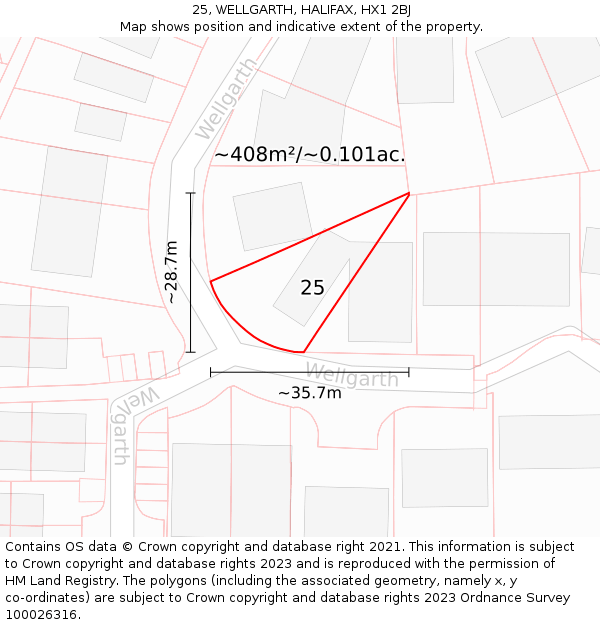25, WELLGARTH, HALIFAX, HX1 2BJ: Plot and title map