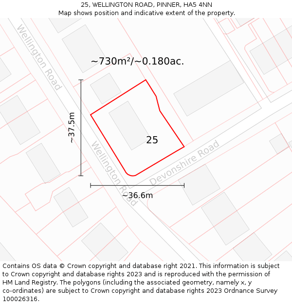 25, WELLINGTON ROAD, PINNER, HA5 4NN: Plot and title map