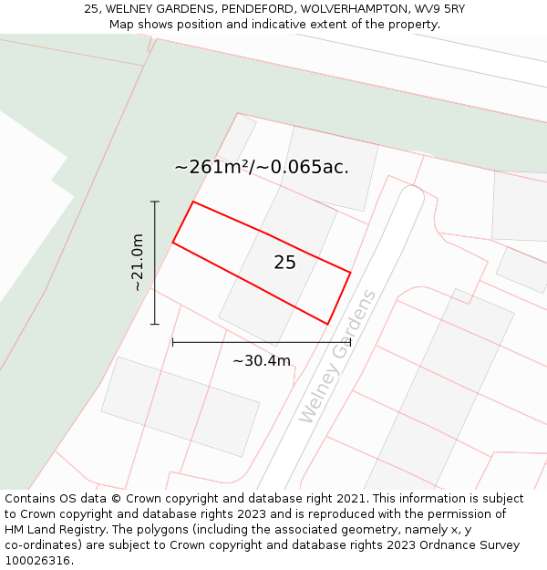 25, WELNEY GARDENS, PENDEFORD, WOLVERHAMPTON, WV9 5RY: Plot and title map