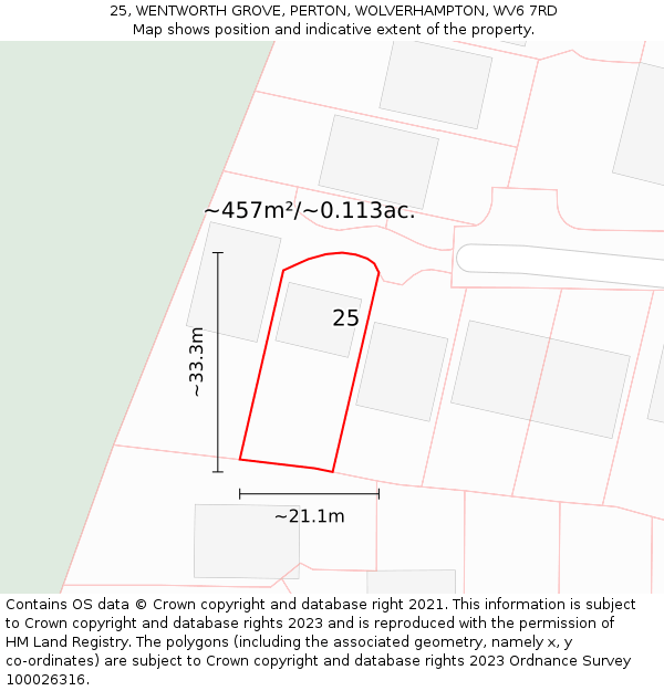 25, WENTWORTH GROVE, PERTON, WOLVERHAMPTON, WV6 7RD: Plot and title map