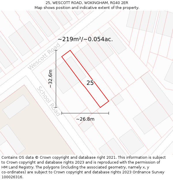 25, WESCOTT ROAD, WOKINGHAM, RG40 2ER: Plot and title map