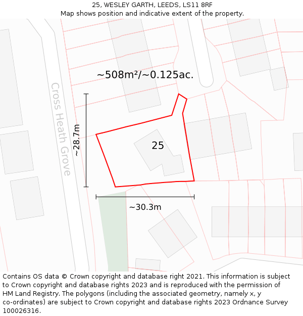 25, WESLEY GARTH, LEEDS, LS11 8RF: Plot and title map