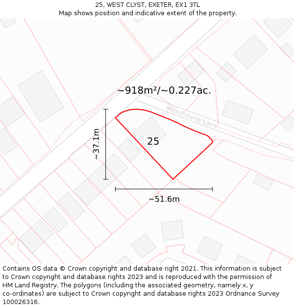25, WEST CLYST, EXETER, EX1 3TL: Plot and title map