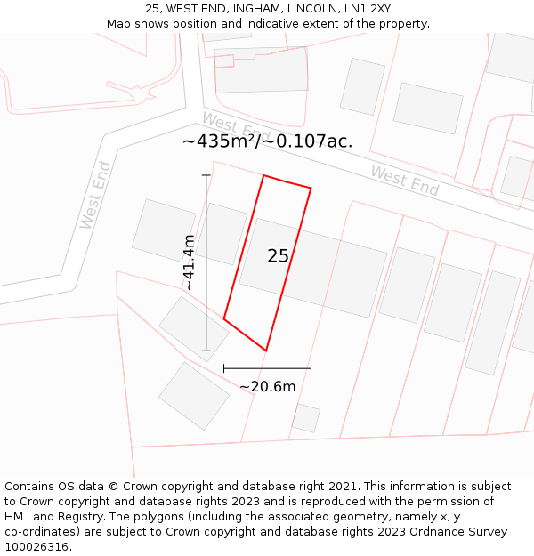25, WEST END, INGHAM, LINCOLN, LN1 2XY: Plot and title map