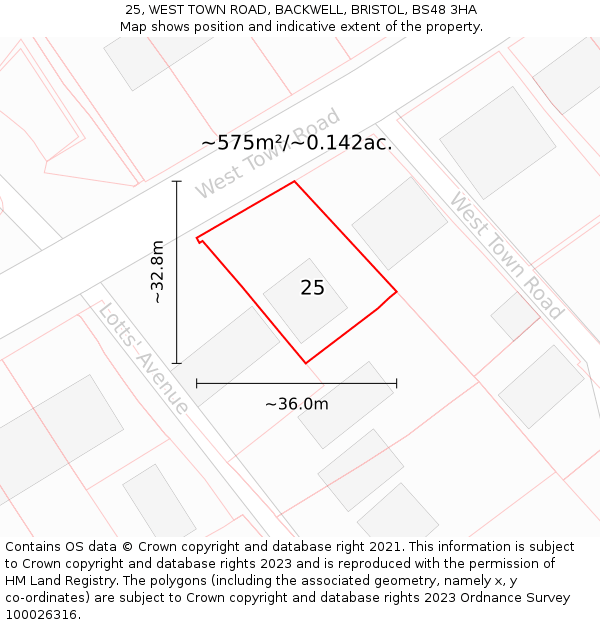25, WEST TOWN ROAD, BACKWELL, BRISTOL, BS48 3HA: Plot and title map