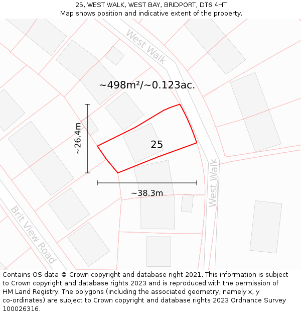 25, WEST WALK, WEST BAY, BRIDPORT, DT6 4HT: Plot and title map