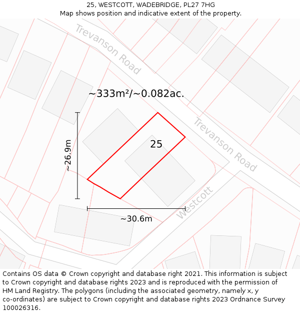 25, WESTCOTT, WADEBRIDGE, PL27 7HG: Plot and title map