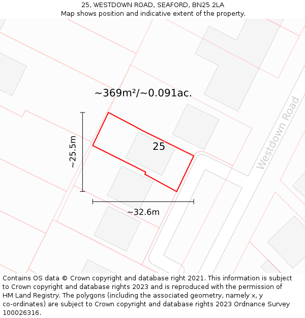25, WESTDOWN ROAD, SEAFORD, BN25 2LA: Plot and title map