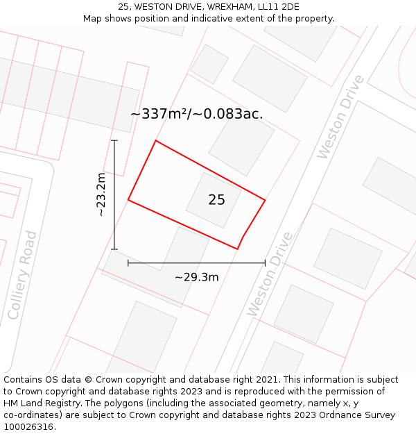 25, WESTON DRIVE, WREXHAM, LL11 2DE: Plot and title map