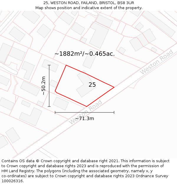25, WESTON ROAD, FAILAND, BRISTOL, BS8 3UR: Plot and title map