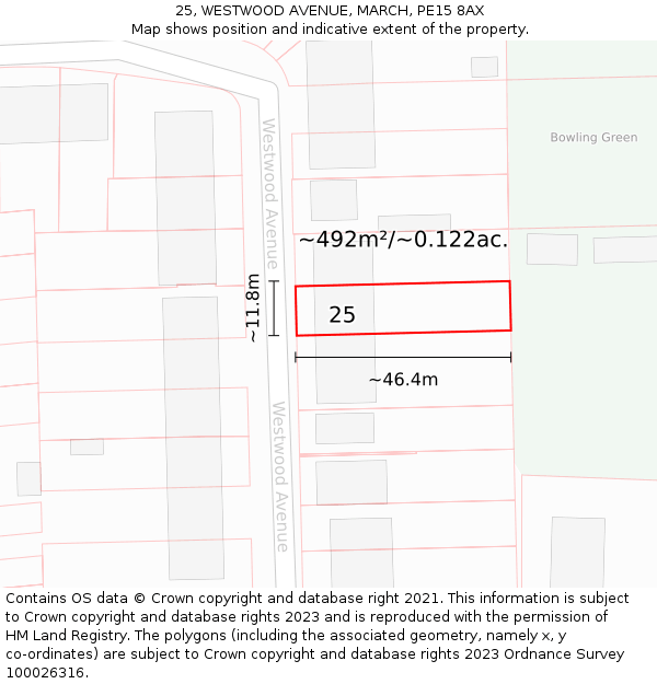 25, WESTWOOD AVENUE, MARCH, PE15 8AX: Plot and title map
