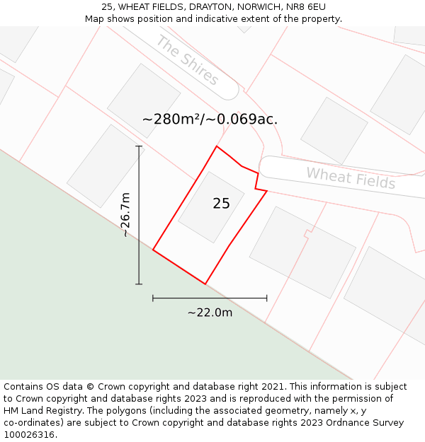 25, WHEAT FIELDS, DRAYTON, NORWICH, NR8 6EU: Plot and title map