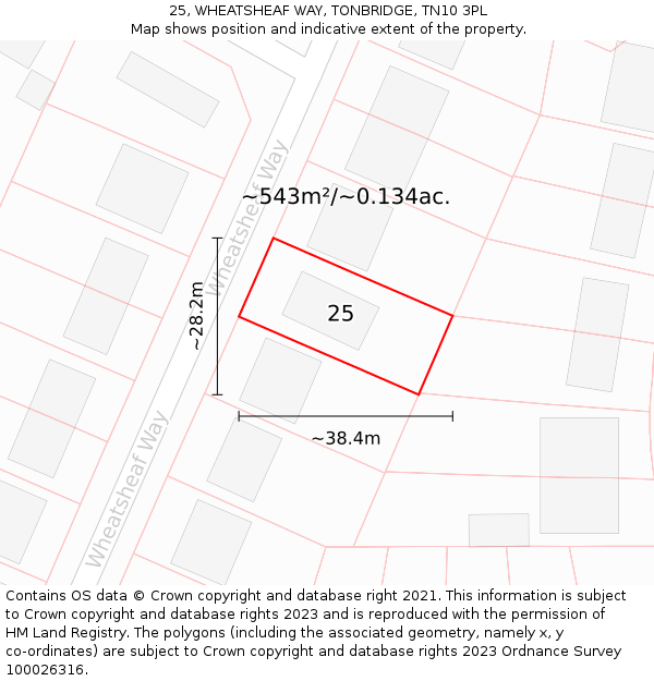 25, WHEATSHEAF WAY, TONBRIDGE, TN10 3PL: Plot and title map