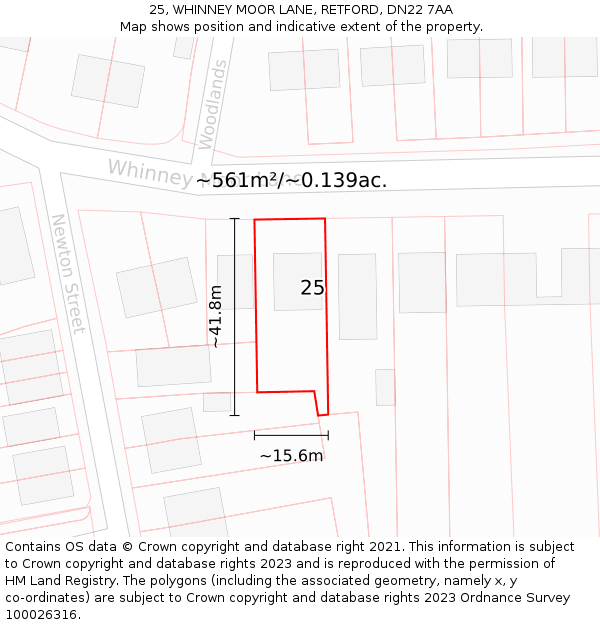 25, WHINNEY MOOR LANE, RETFORD, DN22 7AA: Plot and title map