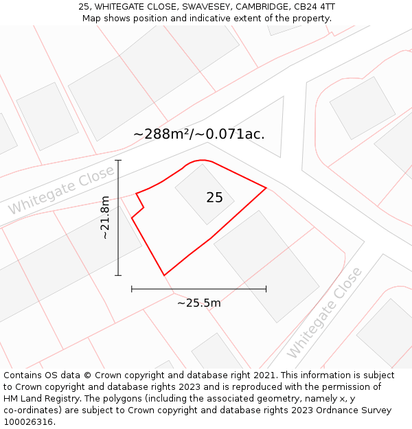 25, WHITEGATE CLOSE, SWAVESEY, CAMBRIDGE, CB24 4TT: Plot and title map