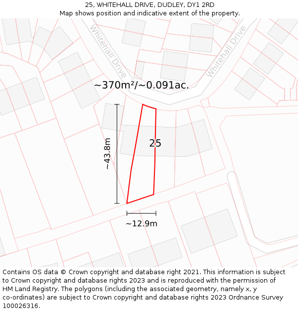 25, WHITEHALL DRIVE, DUDLEY, DY1 2RD: Plot and title map