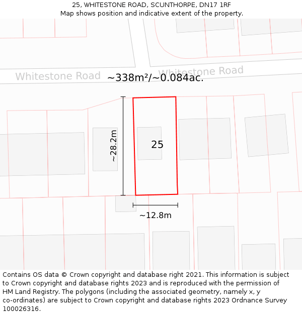 25, WHITESTONE ROAD, SCUNTHORPE, DN17 1RF: Plot and title map