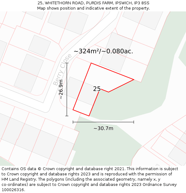 25, WHITETHORN ROAD, PURDIS FARM, IPSWICH, IP3 8SS: Plot and title map
