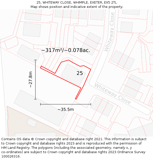 25, WHITEWAY CLOSE, WHIMPLE, EXETER, EX5 2TL: Plot and title map