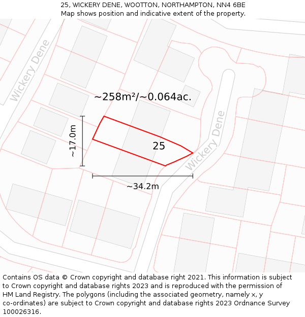 25, WICKERY DENE, WOOTTON, NORTHAMPTON, NN4 6BE: Plot and title map
