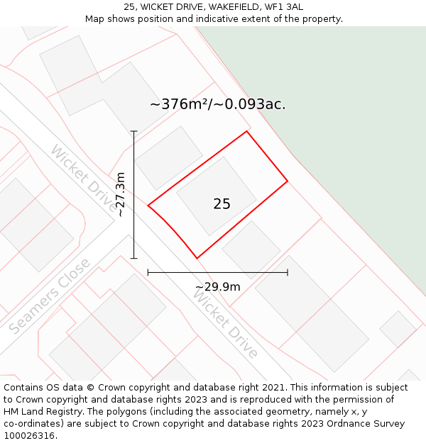 25, WICKET DRIVE, WAKEFIELD, WF1 3AL: Plot and title map