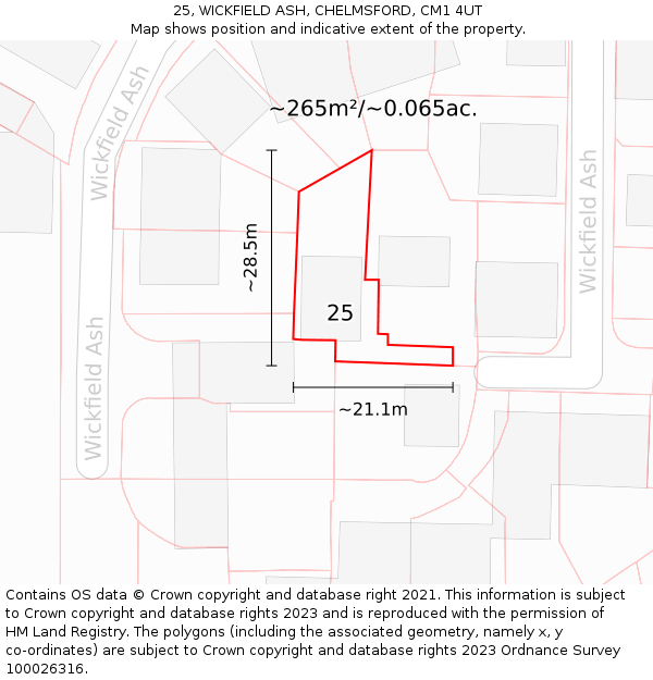 25, WICKFIELD ASH, CHELMSFORD, CM1 4UT: Plot and title map