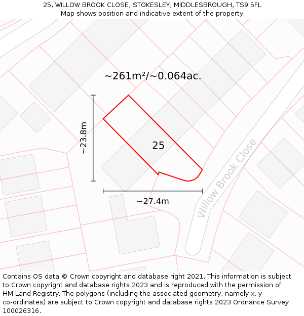25, WILLOW BROOK CLOSE, STOKESLEY, MIDDLESBROUGH, TS9 5FL: Plot and title map