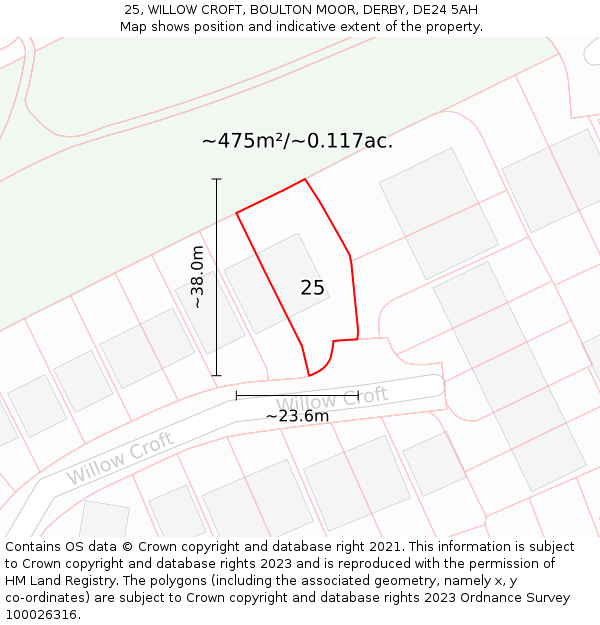 25, WILLOW CROFT, BOULTON MOOR, DERBY, DE24 5AH: Plot and title map