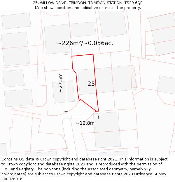 25, WILLOW DRIVE, TRIMDON, TRIMDON STATION, TS29 6QP: Plot and title map
