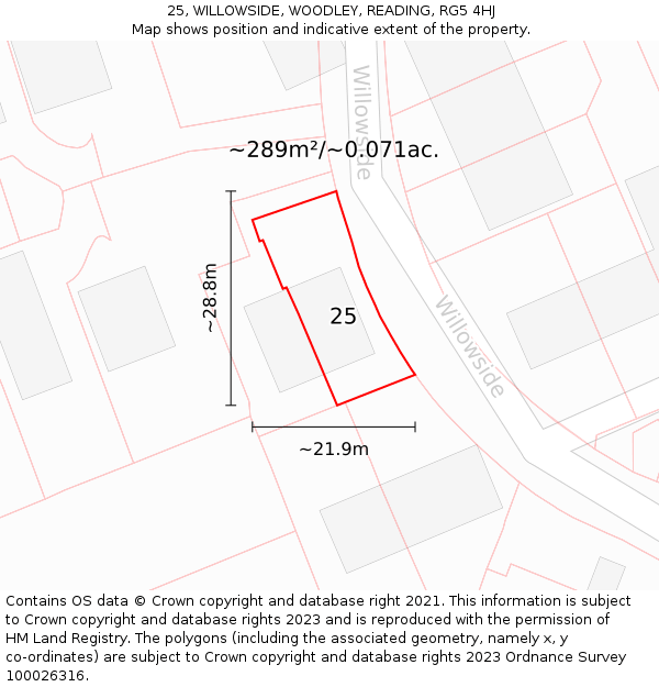 25, WILLOWSIDE, WOODLEY, READING, RG5 4HJ: Plot and title map