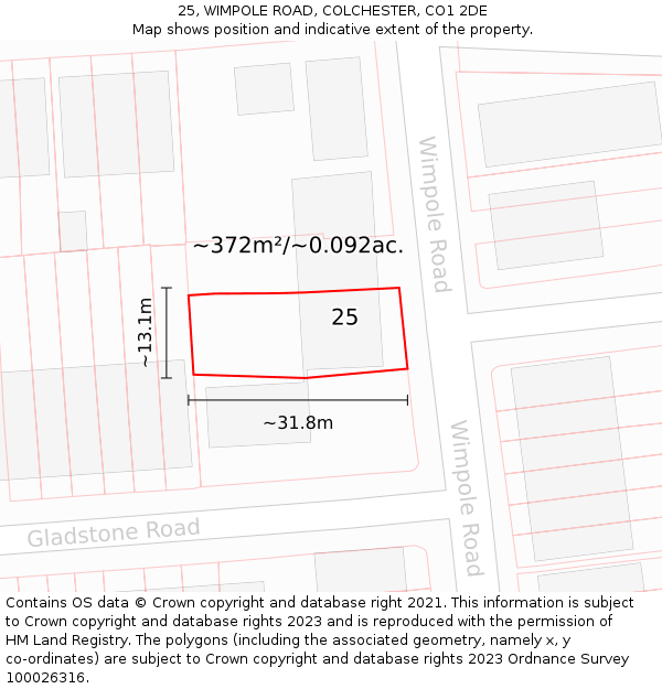 25, WIMPOLE ROAD, COLCHESTER, CO1 2DE: Plot and title map