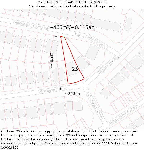 25, WINCHESTER ROAD, SHEFFIELD, S10 4EE: Plot and title map