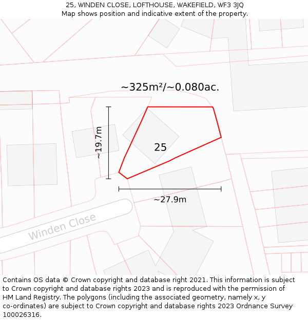 25, WINDEN CLOSE, LOFTHOUSE, WAKEFIELD, WF3 3JQ: Plot and title map