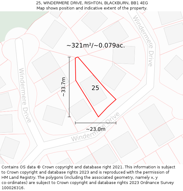 25, WINDERMERE DRIVE, RISHTON, BLACKBURN, BB1 4EG: Plot and title map