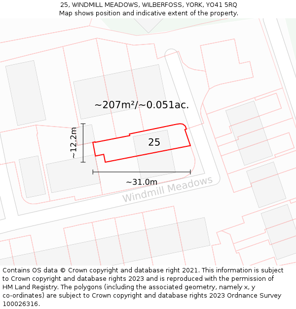 25, WINDMILL MEADOWS, WILBERFOSS, YORK, YO41 5RQ: Plot and title map